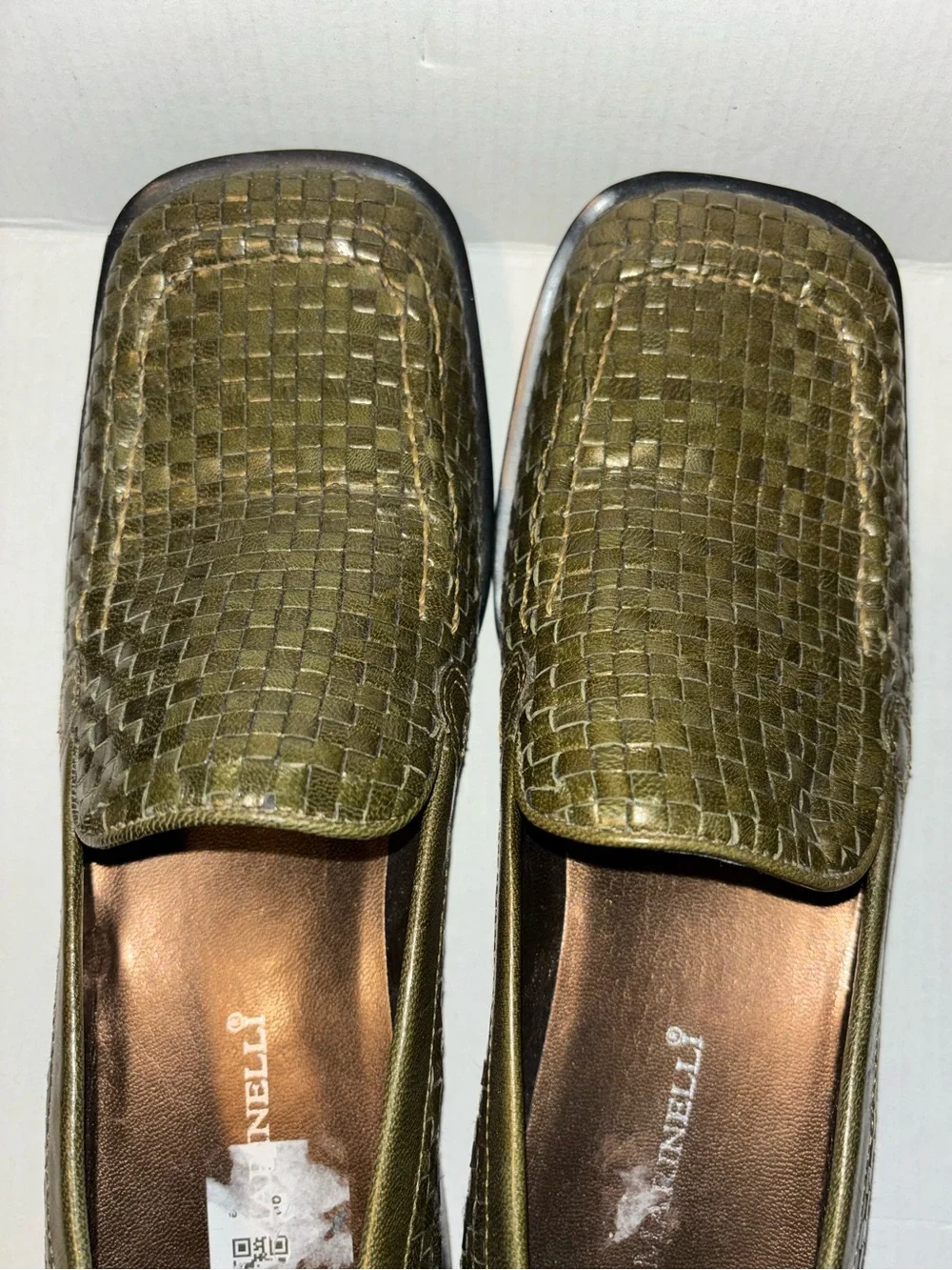 A. Marinelli Olive Woven Leather Loafers olive green Woman's Size 8 square toe